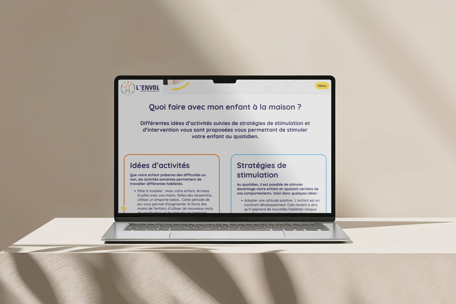 Site web L'envol sur ordinateur
