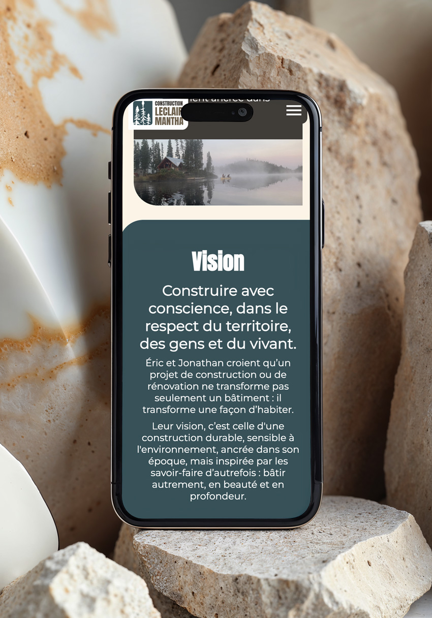 Site web Construction Leclair-Mantha sur mobile